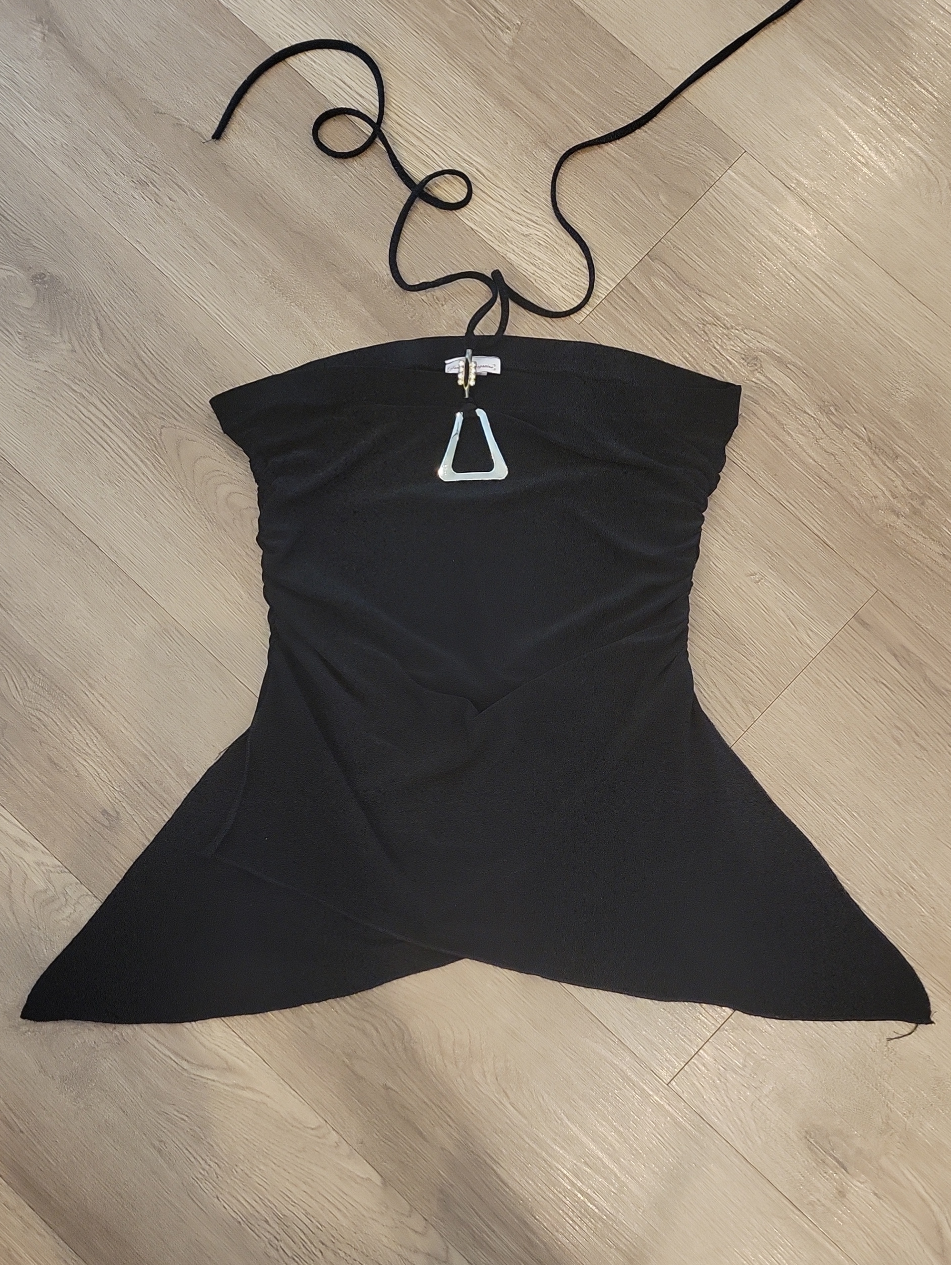 Fashion Magazine Black Halter Asymmetric Top With Silver Accent